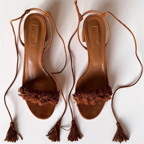 🔥 AQUAZZURA Brown Suede Wild Thing Ankle-Wrap Sandals Size 36.5 / 6.5 - Picture 3 of 16